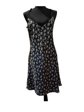 Atrium Black & White Floral Mini Dress - Lace Trim - Size Large